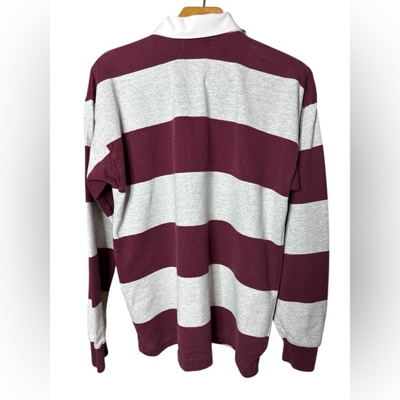VTG LL Bean Classic Heavyweight Cotton Rugby Stripe Jersey Men L Soft Burgundy - Picture 3 of 12